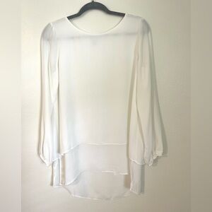 White House Black Market Sheer Layered White Blouse